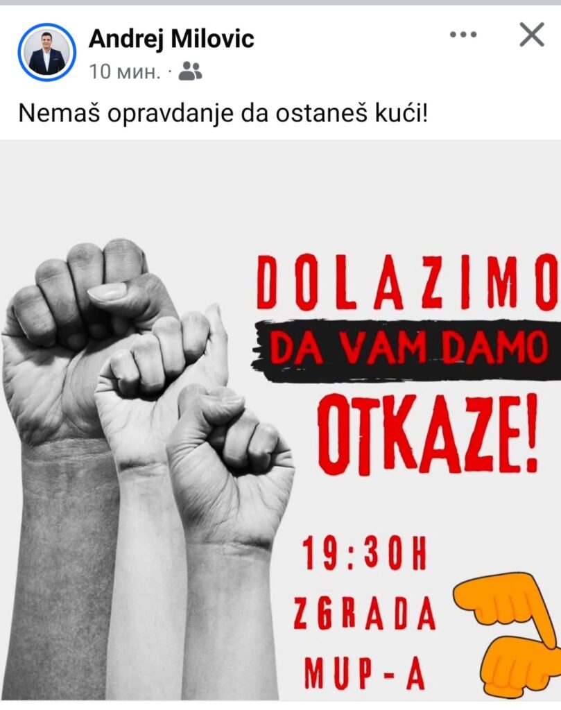 Protest: I Andrej Milović dolazi da Danilu Šaranoviću da otkaz