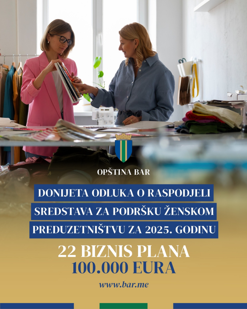 Opština Bar dodijelila 100.000 eura za podršku ženskom preduzetništvu