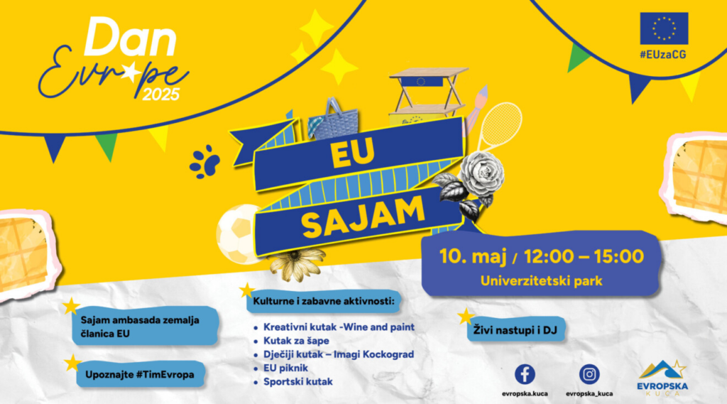 Dan Evrope 2025 u Podgorici: EU sajam, tematske zone i koncert grupe Perper