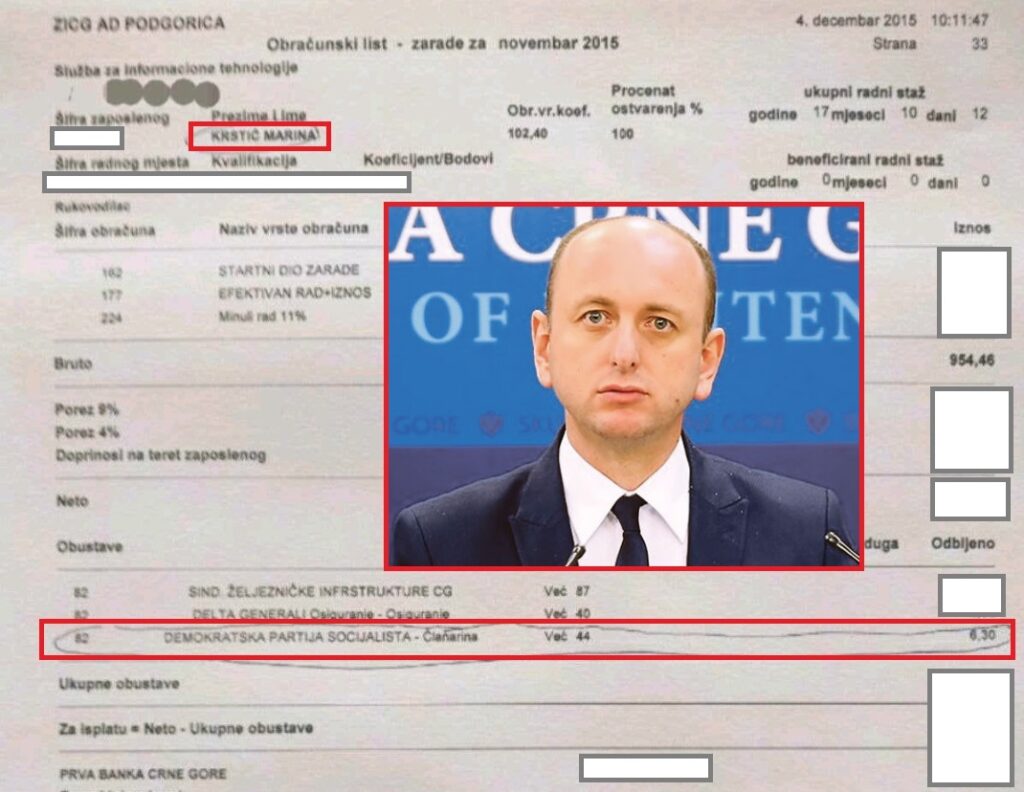 Obračunski list: Sestra Milana Kneževića finansirala DPS prije 10 godina