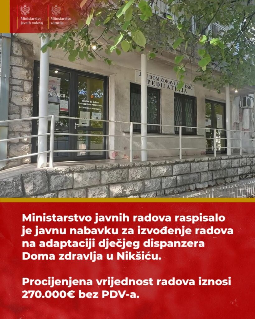 Za adaptaciju dječjeg dispanzera u Nikšiću 270.000 eura 